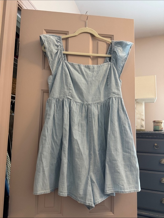 American Eagle Outfitters Pants - Light Wash Denim Romper with Flutter Straps